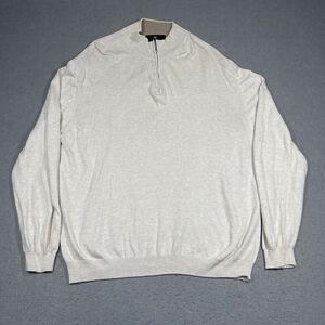 Toscano Mens Sweater XXL Beige 1/4 Zip Cotton Blend Italian Knit Pullover Preppy